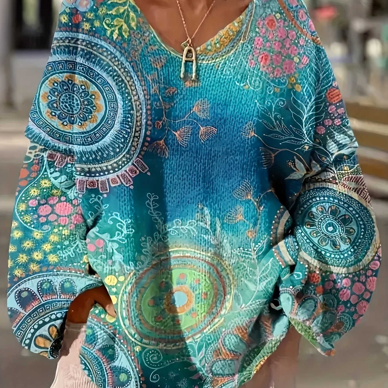 E-shop Herbst- und Wintermode Neuer Stil Vielseitiger Pullover V-Ausschnitt Langarm Damen Top Flacher Digitaldruck Trendige Damenbekleidung Damen