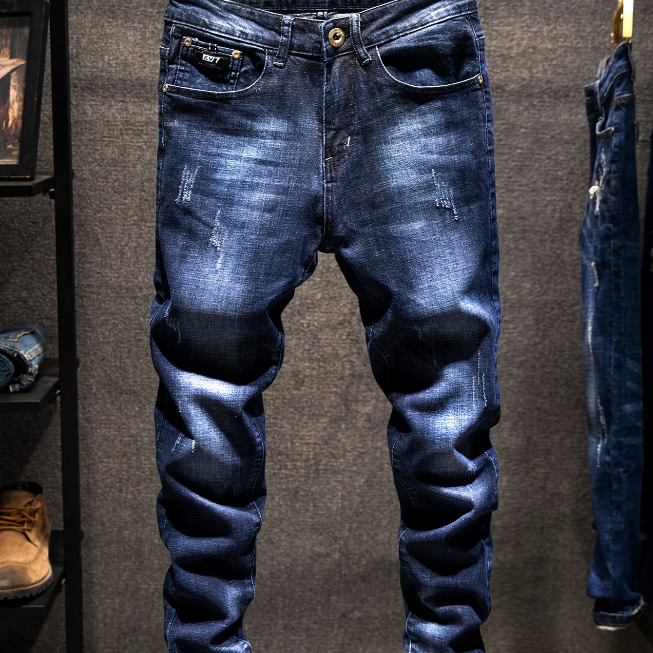 Image of Men's Elastic Slim-fit Jeans, Retro Washed Skinny Elastic Jeans, Y2k Versatile Fashion Jeans, Clothing