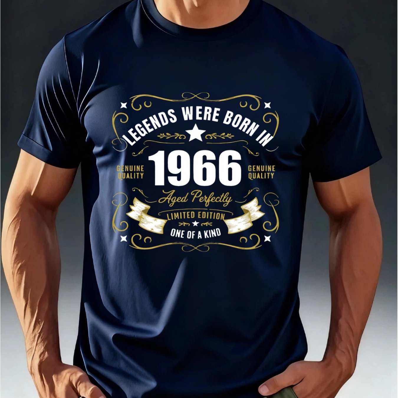 TEMU Men's Plus Size Vintage 1966 Retro T-shirt - Oversized Short Sleeve Round Neck Tee With " Born In 1966" Print, Breathable Loose Fit For Summer,