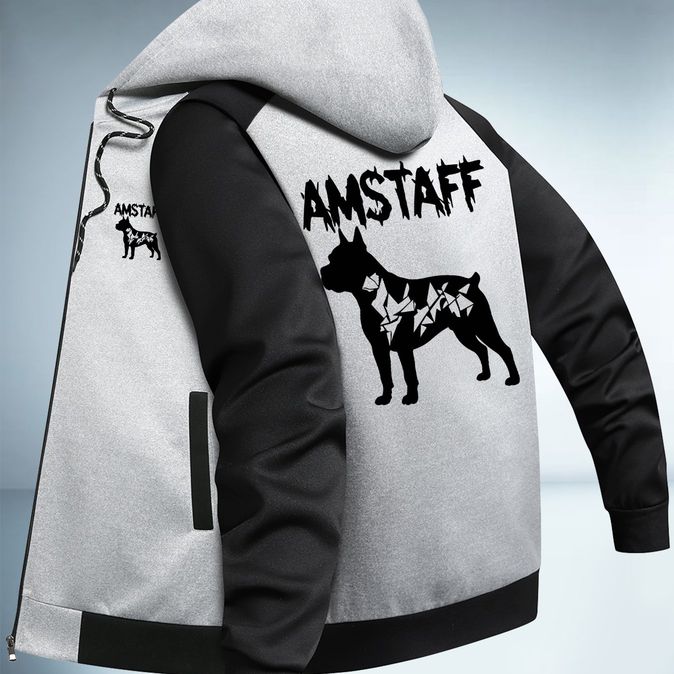 TEMU Men's Trendy Spring/autumn Hooded Color-block Jacket, Staffordshire Bull Terrier Print, Business Baseball Jacket , Versatile Hooded Jacket,