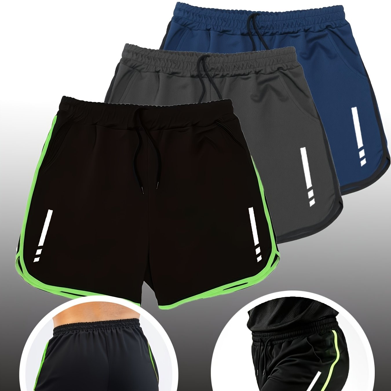TEMU Men's Summer Sports Shorts 3pcs Set Quick-dry Breathable Pocket Running Essential