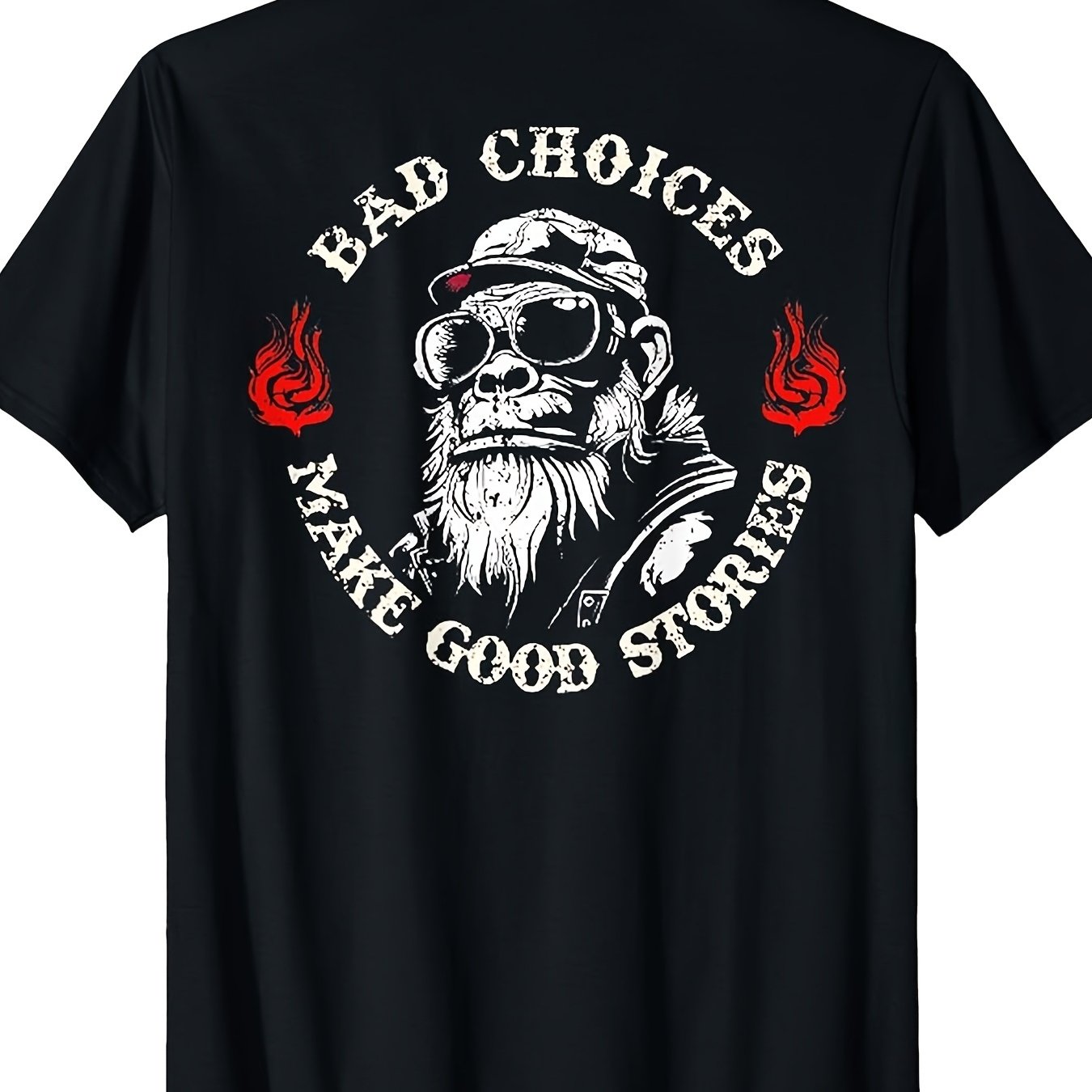 TEMU Monkey Stories Graphic T-shirt Black Retro Loose Fit Short Sleeve Tee With Back Shirt For Men Machine Washable Unisex Holiday Gift Casual Outing