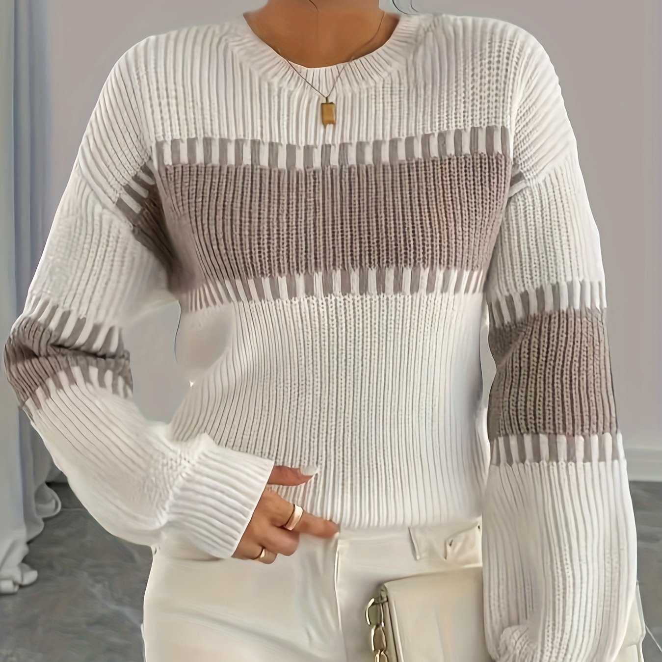 TEMU 2025 New Women's Autumn/casual Striped Off-shoulder Long Sleeve Sweater, Multicolor Stripes, Winter Women's Wear, Suitable For Spring/autumn