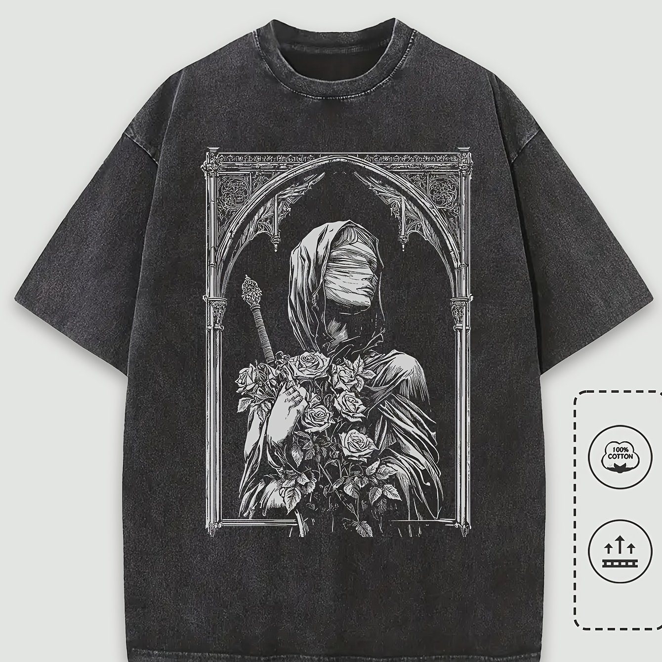 Men's Casual Crew Neck T-shirt, 100% Short Sleeve, With "hand Holding Letters" Graphic Print, Loose Knit Fabric, Casual Streetwear, , Machine Washable