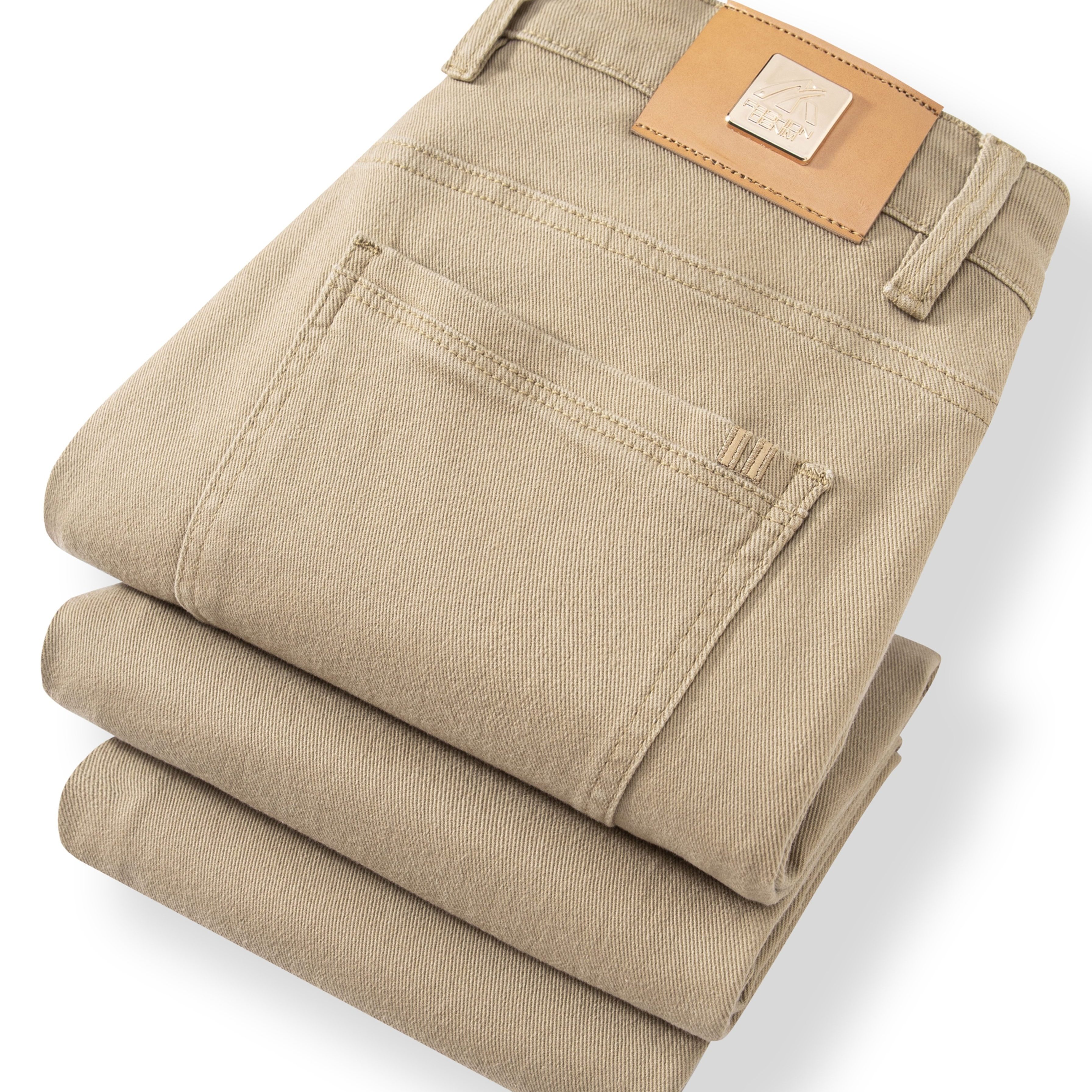 Men' Color Straight Leg Jeans, Casual Versatile Basic Washed Denim Pants