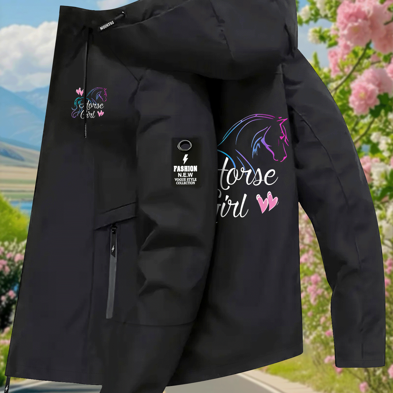 TEMU A Lightweight Windbreaker For Women Featuring A Gradient Horse Print, Sweet And Cute Design, Machine Washable, Breathable, And A Versatile