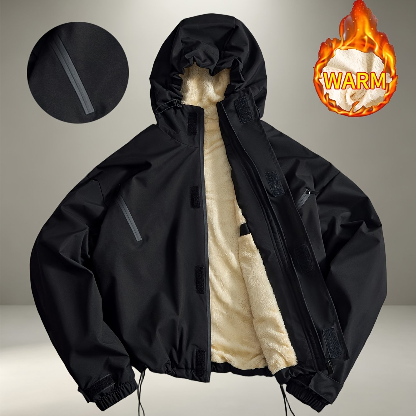 TEMU Old Money Outfits Heren Herfst Winter Korte Jas, Fleece Gevoerde Jas met Capuchon, Casual Winterkleding voor Mannen