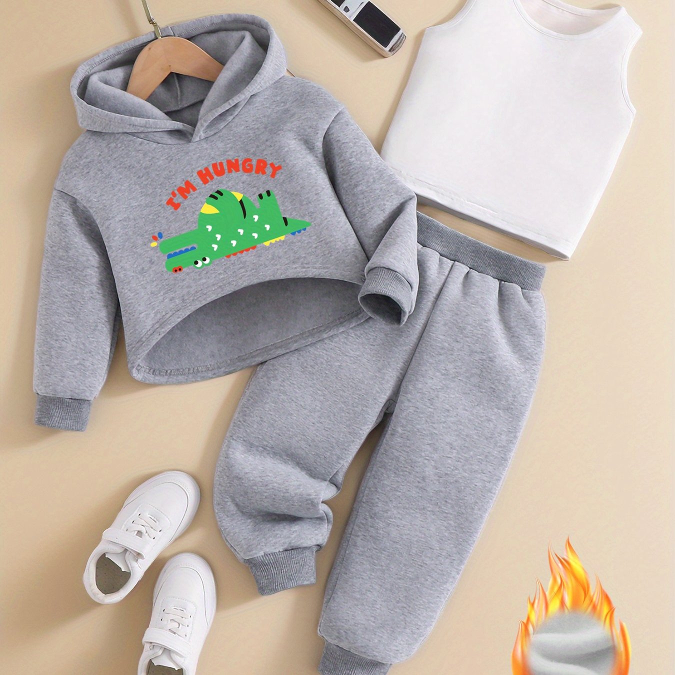 Cute Crocodile Print Hoodies + Tank Top + Jogger Pants Set - Temu  Philippines