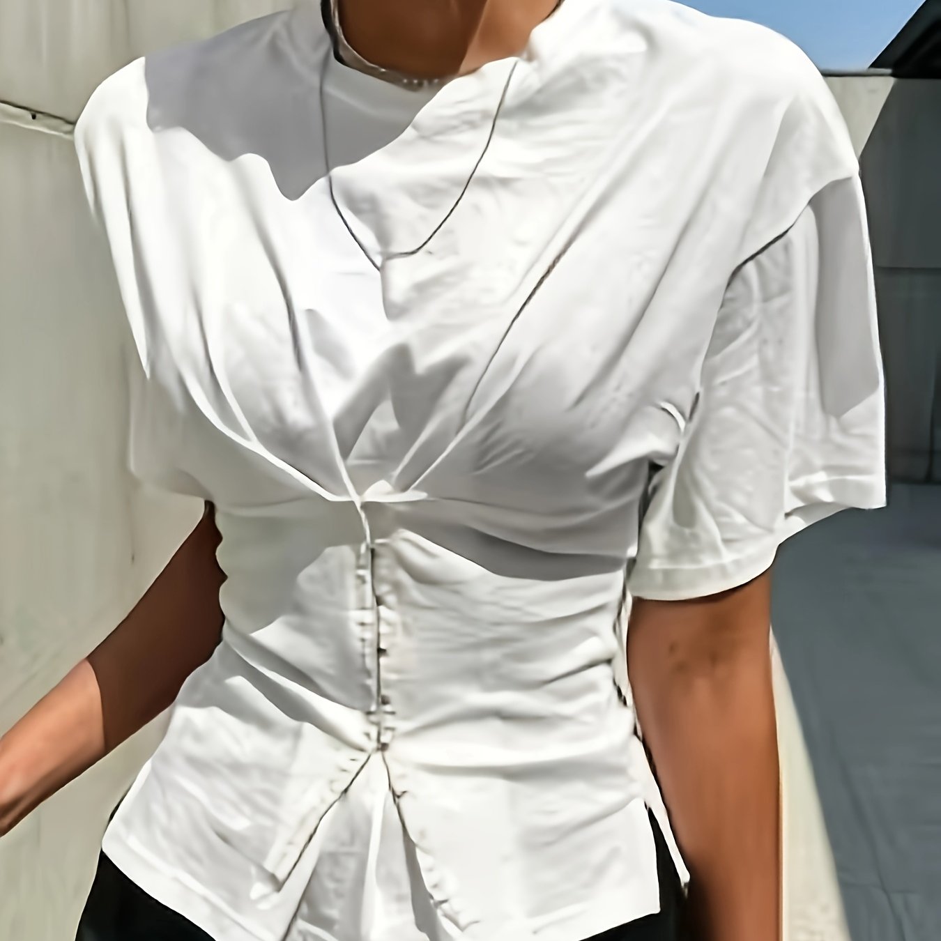 TEMU Women's Short-sleeve T-shirt With 2pcs Waist Cinch - Semi-sheer Blouseable Top | Medium Stretch Solid Color Summer Blouseable Design | Machine