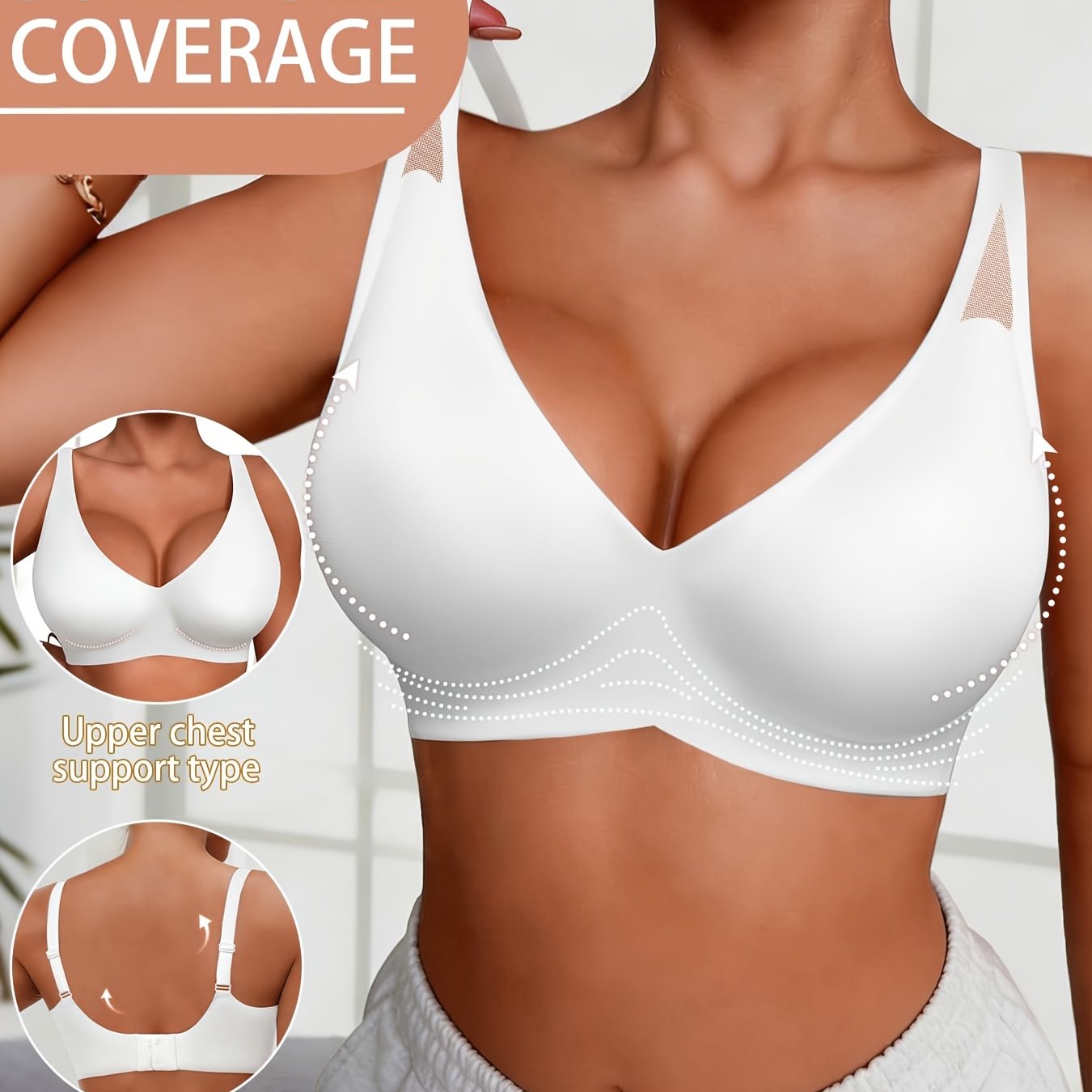 Image of Full Coverage Wireless Push-up Bra - Lift Shaping T-shirt Bra With Deep V Lace Front, Soft Non-slip Seamless Underwire-free Bust Enhancer Suitable For Daily Wear & Special Occasions