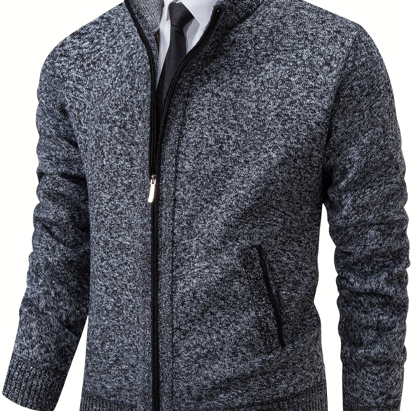 TEMU Men's Zipper Knit Cardigan Sweater Stand Collar Lined Warm Jacket Casual Business Outerwear