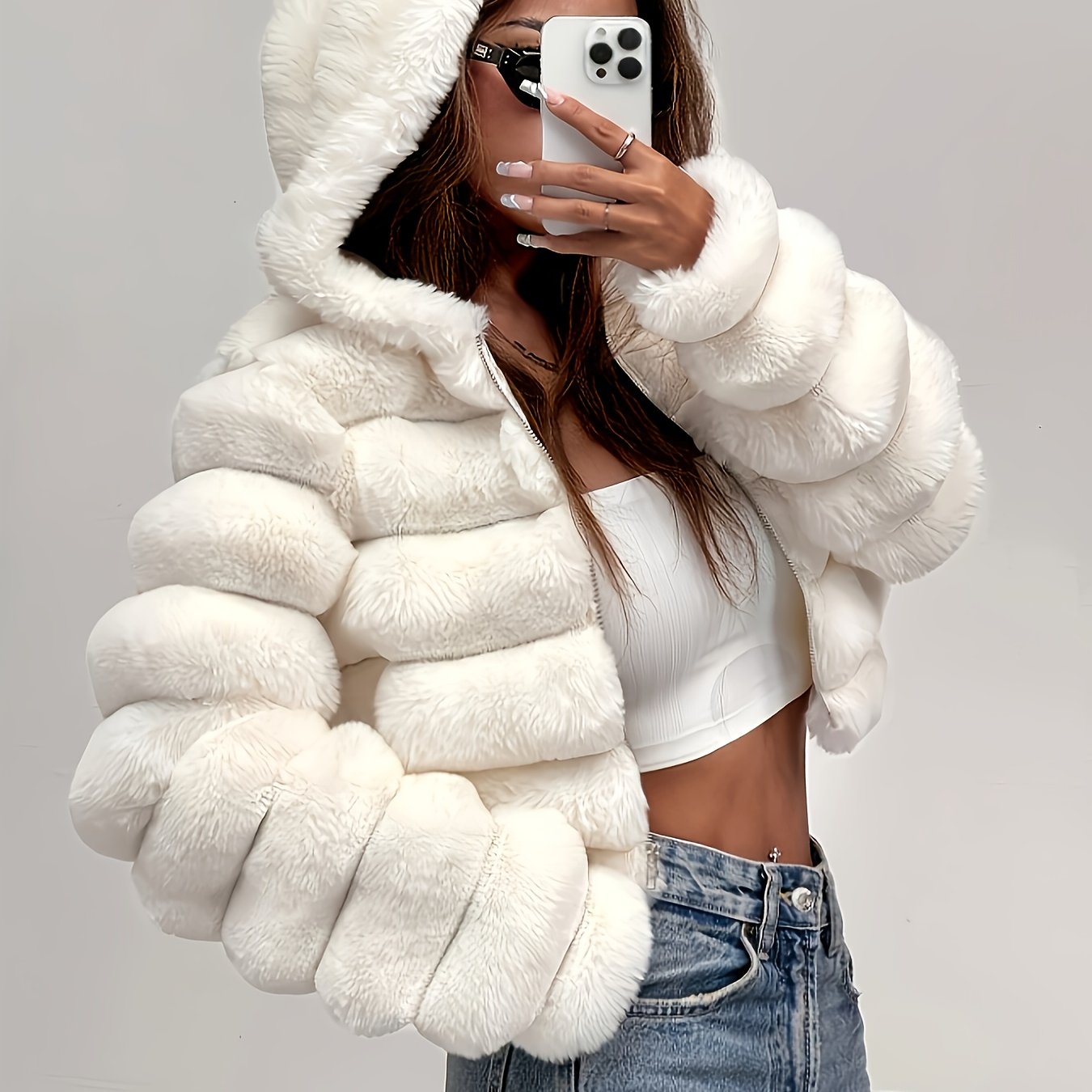 TEMU New Autumn/winter 3d Effect Women's Hooded Plush Jacket, A Stylish And Warm Autumn/winter Outfit