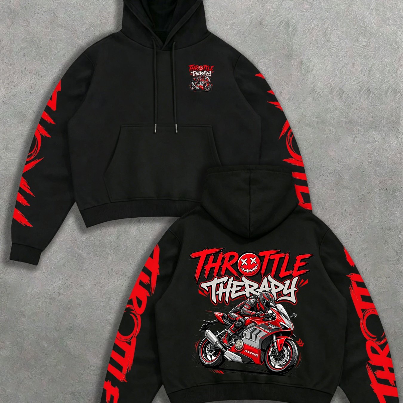 TEMU American Motorcycle Themed Printed Hooded Sweatshirt, Men's Red Motorcycle Graphic Top, Street Style Trendy Hoodie For Motorcycle Enthusiasts