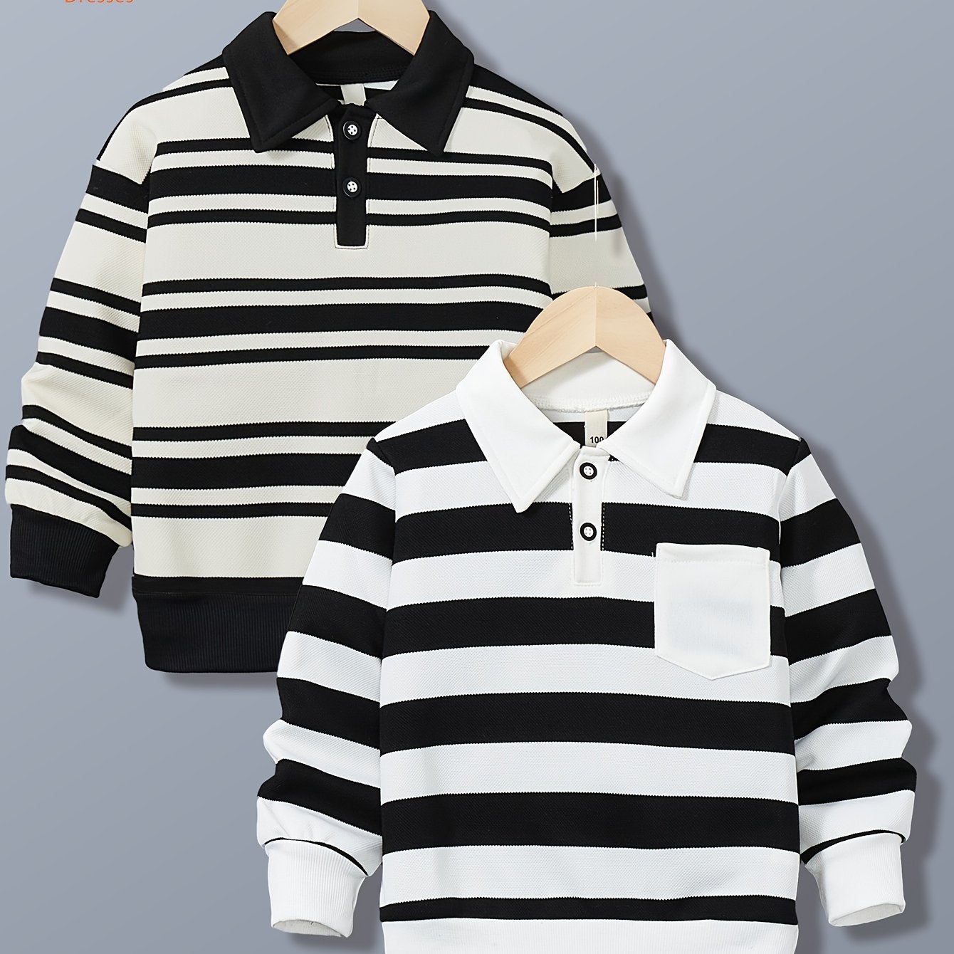 Image of Boys' Spring/autumn Striped Casual Fashion Long Sleeve Shirt 2pcs Set
