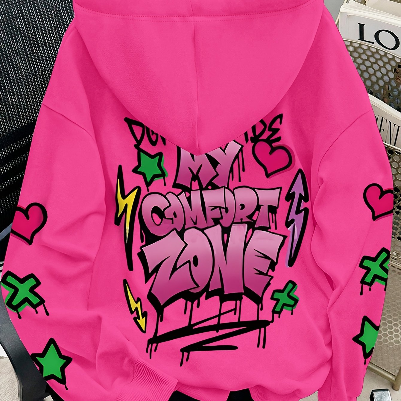 TEMU Letter Print Hooded Sweatshirt For Autumn And Winter, Women's Clothing