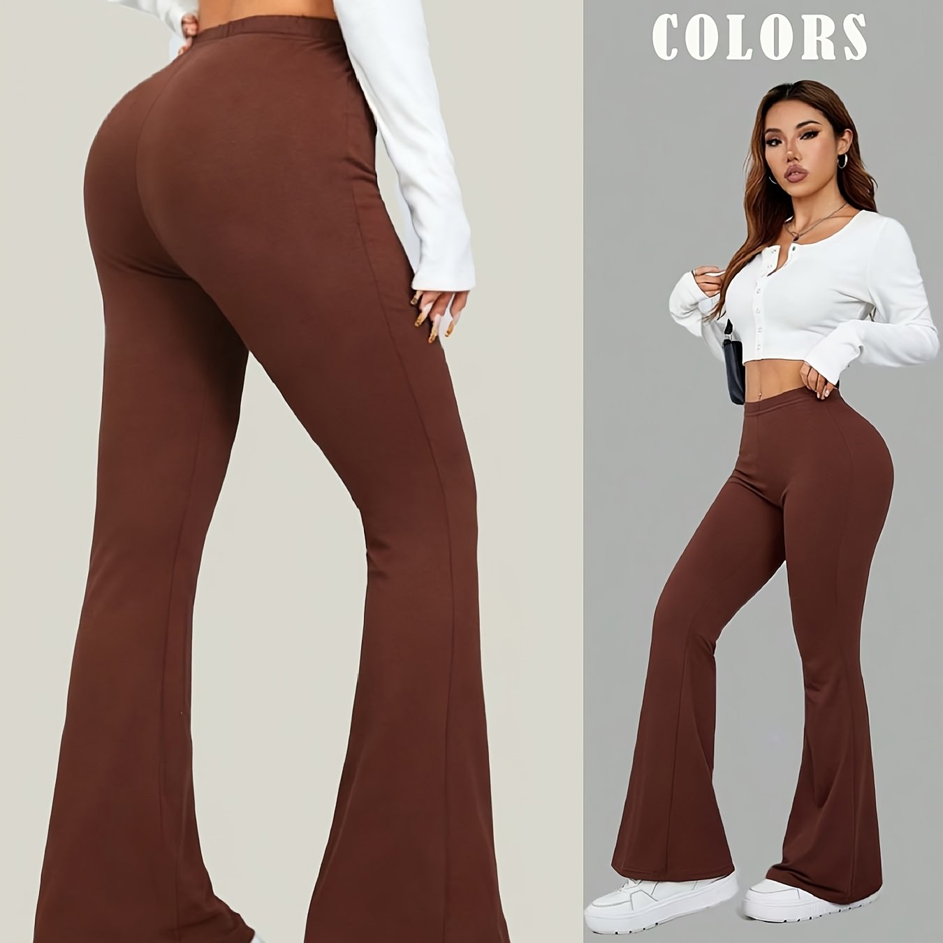 TEMU Women's Elegant Wide- Bell-bottom Pants - Solid Color Sleep- Suitable For Outfits, Parties & Daily Wear - Machine Washable Flare Trousers