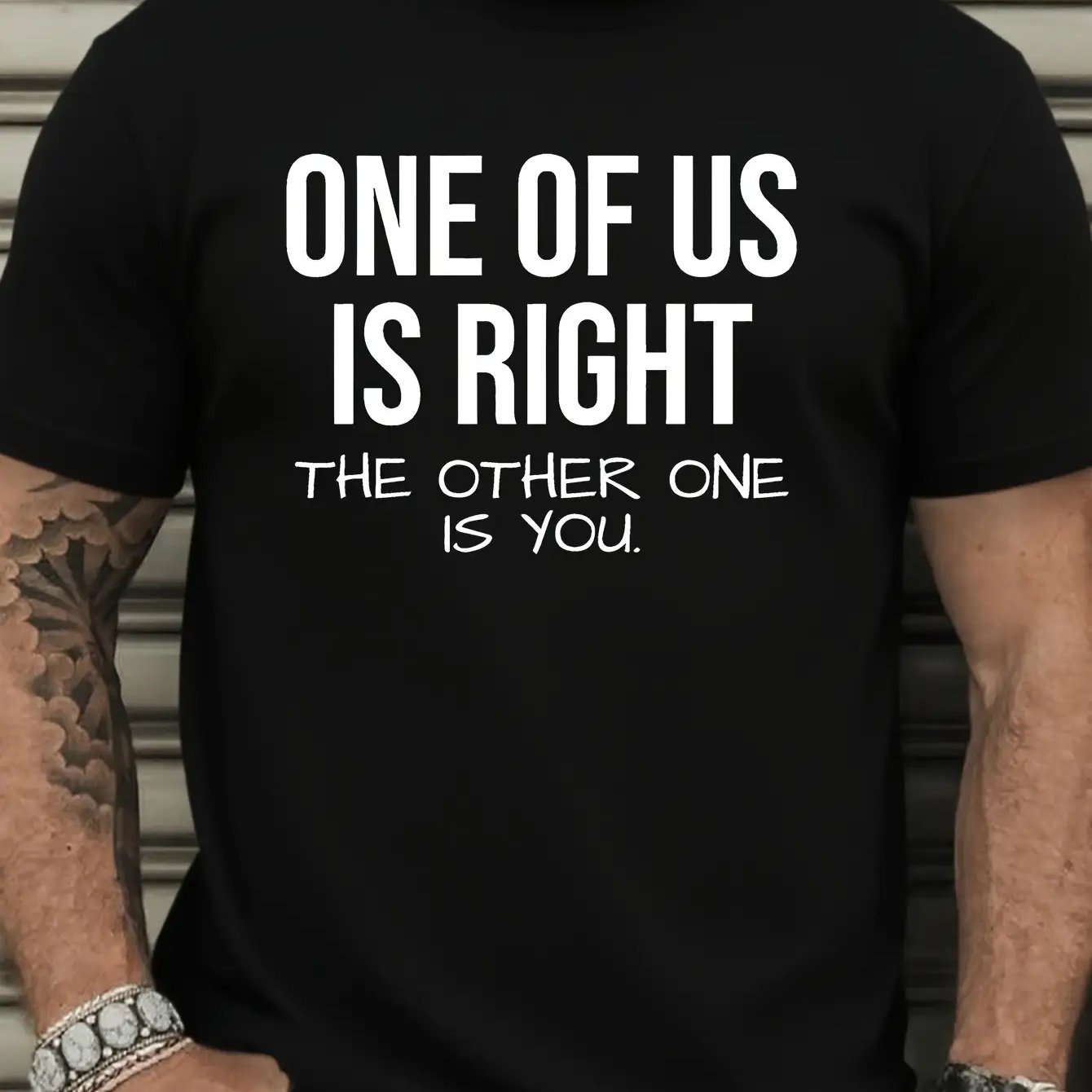 TEMU Men's Humorous Quote T-shirt - " Us Is Right, " Statement Short Sleeve Shirt - Lightweight Breathable Fabric For Casual Wear, Machine Washable