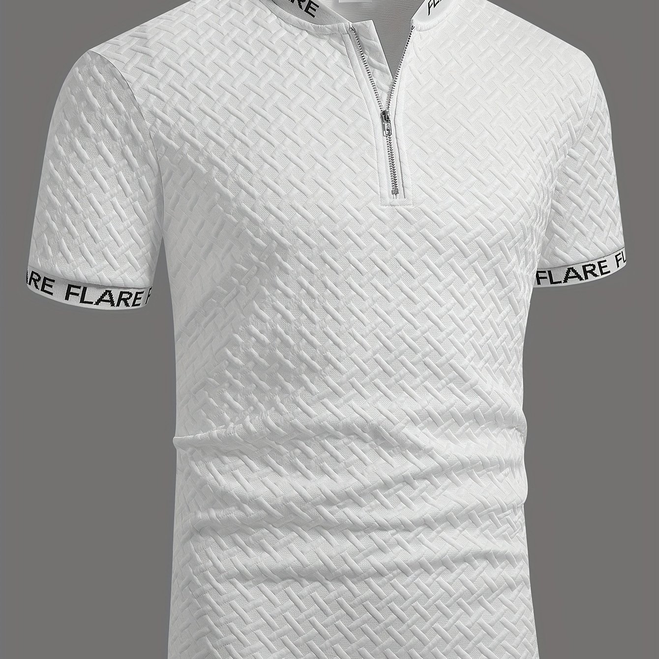 Men's Short Sleeve Stand Collar Summer Casual Short Sleeve Jacquard Shirt Men's Versatile Top