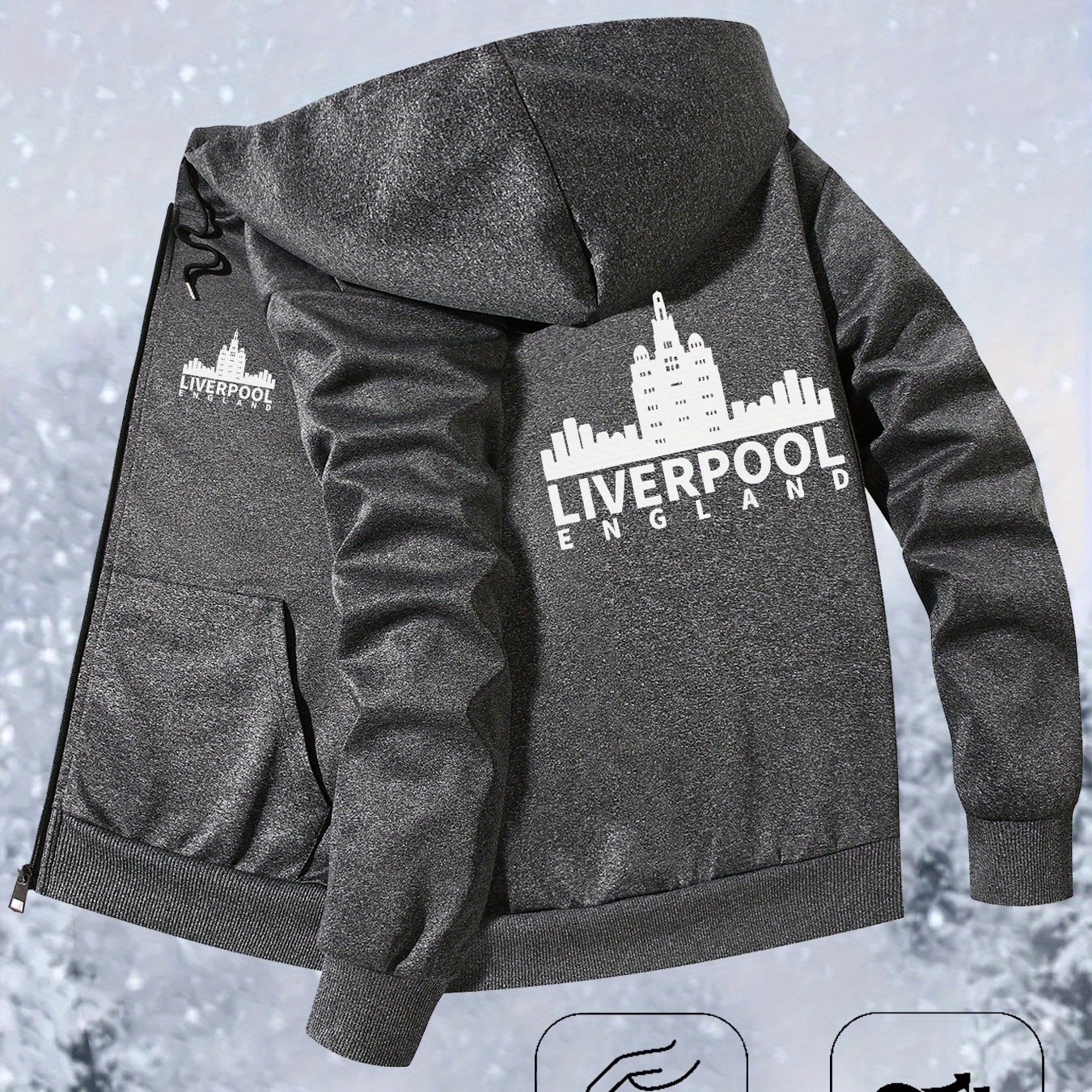 TEMU City Emblem Print Hoodie, Men's Trendy Autumn And Winter Jacket, High-end Casual -up Collar Jacket, Stylish And Versatile, Top-quality Hooded
