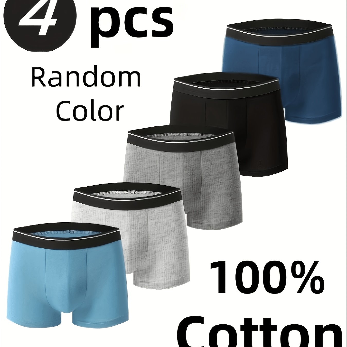 Image of Random 4pcs Men's Underwear Set, Men's Comfortable Breathable Sweat-absorbing Solid Color, Casual Wear Fashionable Easy Trendy -friendly High-end High-quality, Sweat-resistant