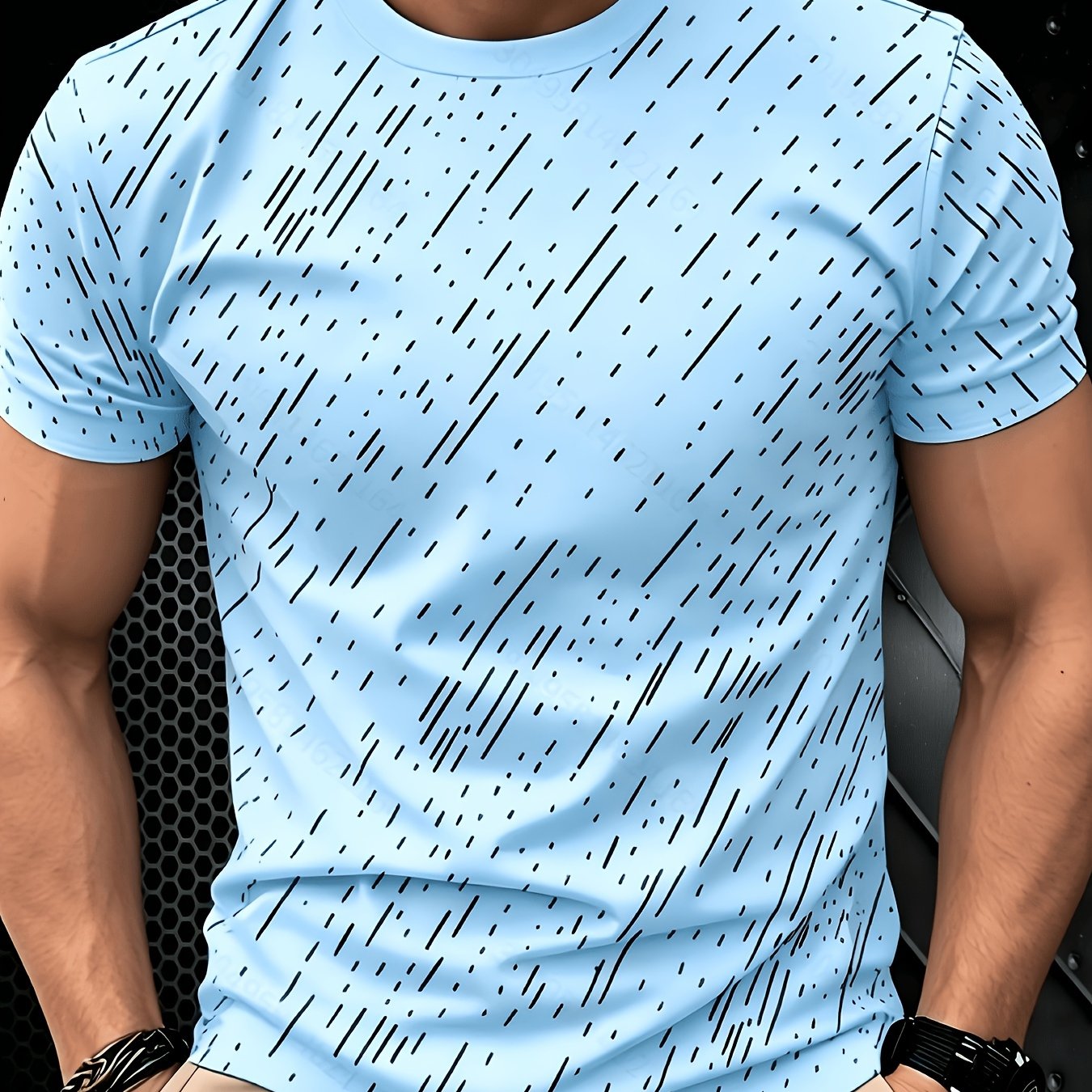 TEMU [print Design-nottextured] Black Twill Stripe T-shirt, Minimalist Style Men's Casual Short Sleeve, Commuting Versatile Men's Short Sleeve