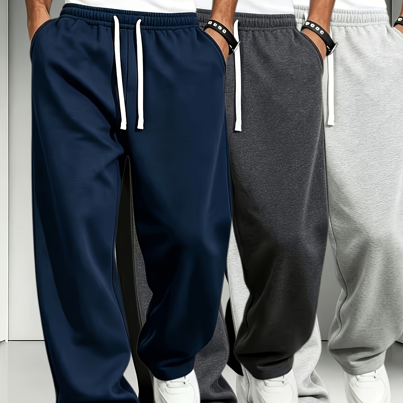 TEMU Men's Thermal Jogger Pants With Oversized Side Pockets & Adjustable Waist - Straight Trousers Suitable For Winter, Spring, Fall Outdoor Sports,
