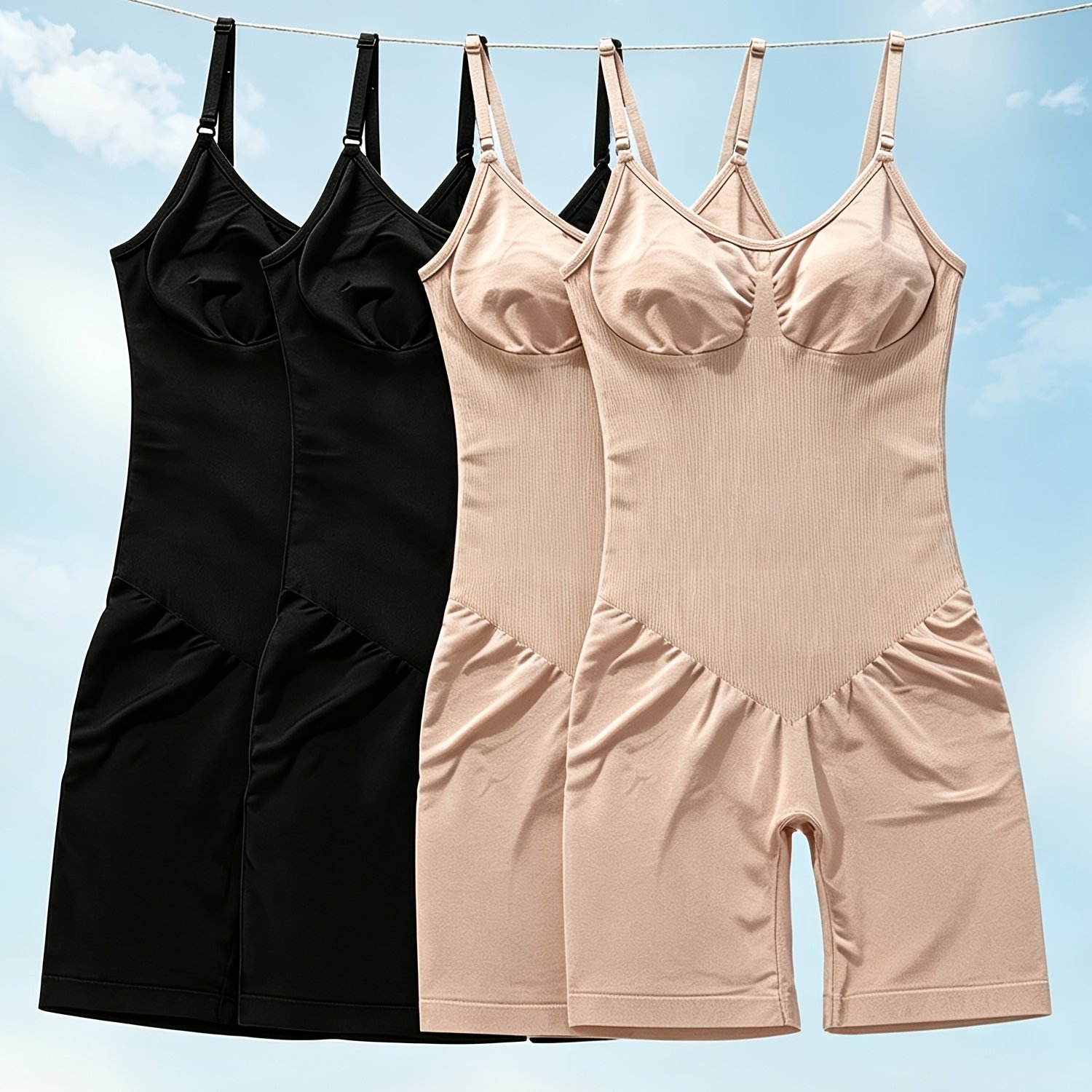 Image of 4pcs Women Shapewear Bodysuit Tummy Control Body Shaper Seamless Shaping Bodyshorts For Women Warm Waist Underwear Adjustable Shoulder Straps