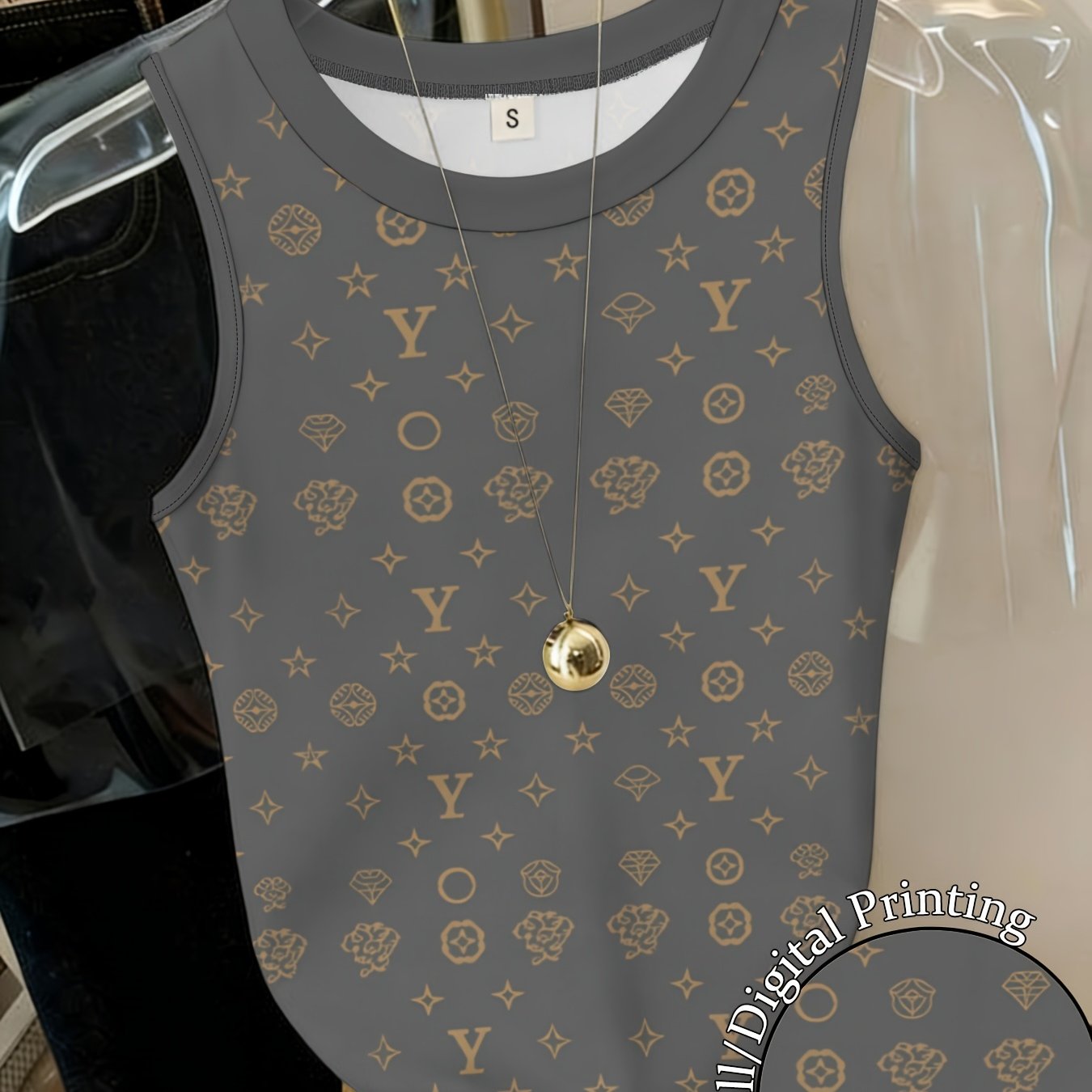 TEMU Fashion Vintage Letter Print Sleeveless Vest Women's Summer All-matching Slim Fit Thin And And Casual Top Sense Non-mainstream Style Daily Wear