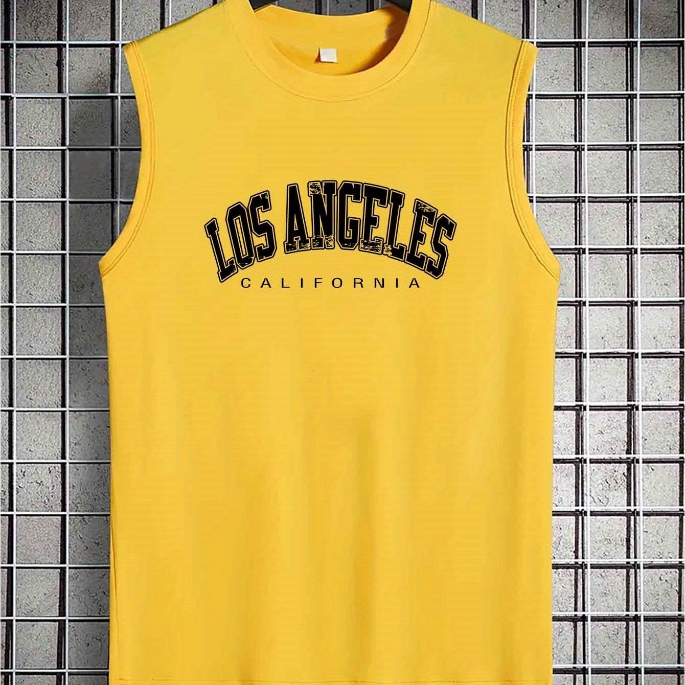 TEMU Spring/summer American-style Fashion Brand Printed Tank Top For Teen Boys, Spring/summer Crew Neck Fashionable Casual Versatile Top