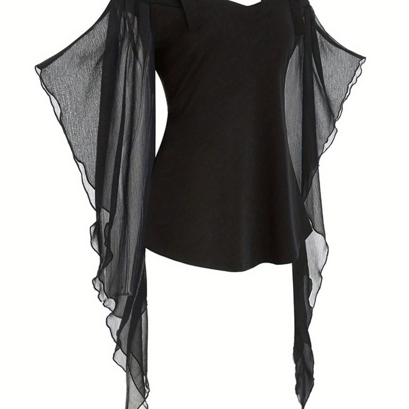 Image of Women's Ruffle Irregular Slim--shoulder Strappy T-shirt Blouse For Halloween Costume, For Adult Use