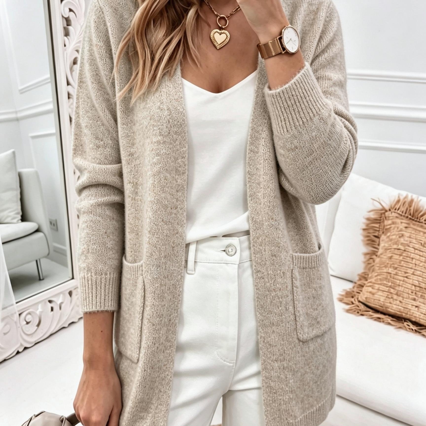 TEMU [bk260427059] Women's Cardigan Autumn Winter New Style, Loose Lazy V-neck With Outerwear Sweater Jacket