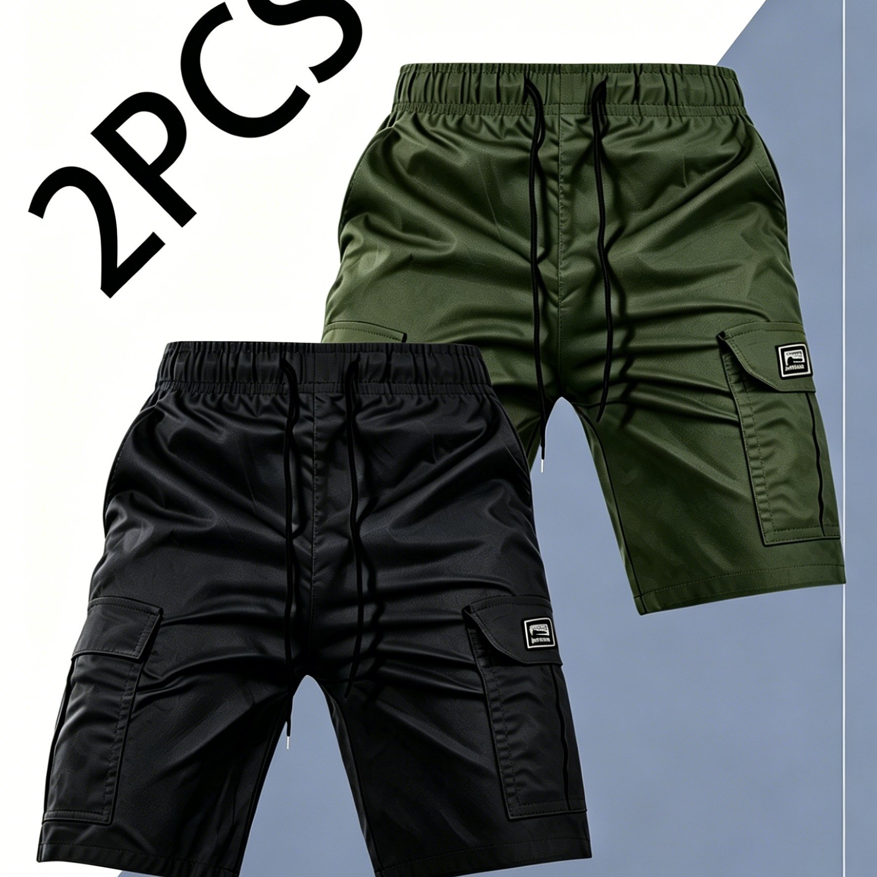 TEMU [chuguelyue Obm] 2pcs Men's Casual Sports Shorts, Men's Casual Cargo Shorts, Suitable For Vacation, Outdoor Sports, With Retro Label, Summer,