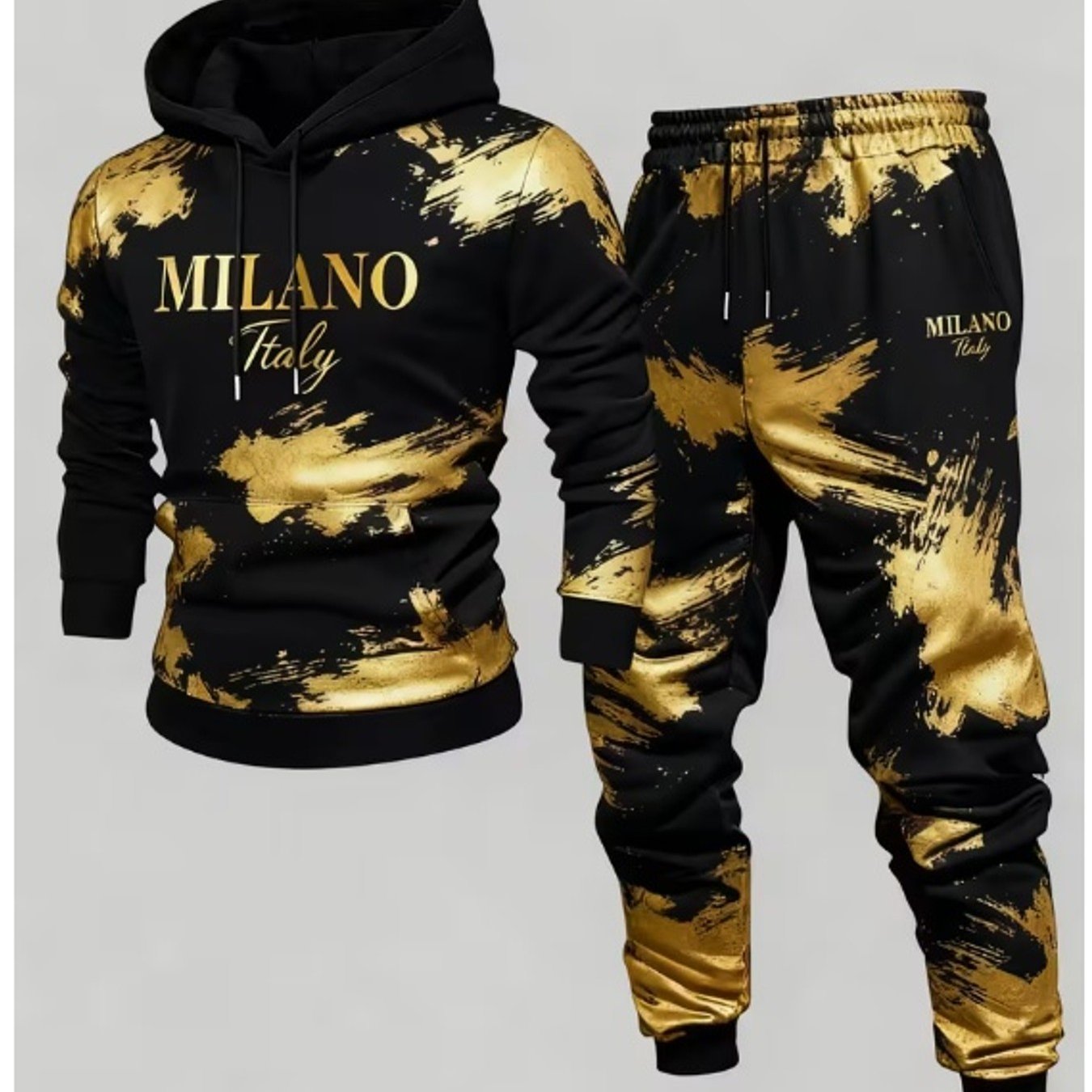 Image of Men's Fashion Casual Set 2pcs Set Trendy Abstract Men's Autumn And Winter Outfit Soft Breathable Durable For Daily Wear Weekend Outfit Holiday Gift