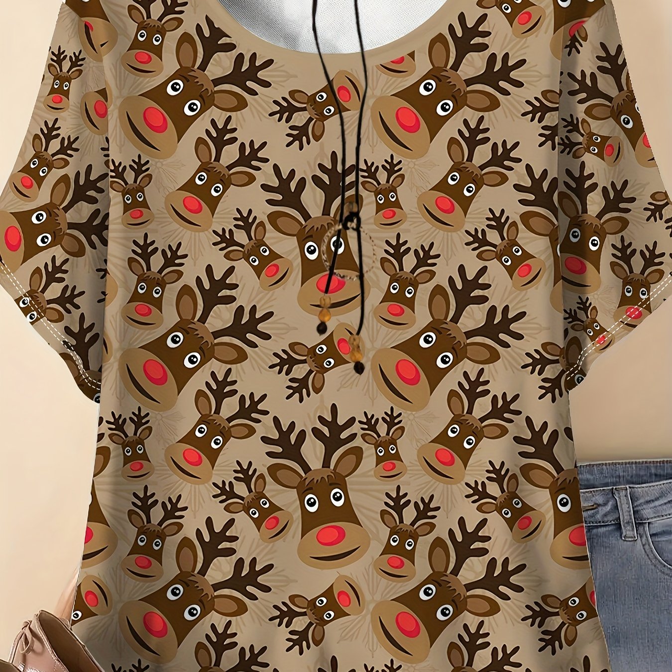 TEMU Plus Size, Summer Plus Size Women's Clothing With Floral Print, Plus Size Women's Round Neck Short Sleeve T-shirt Top, Outdoor Casual Wear For