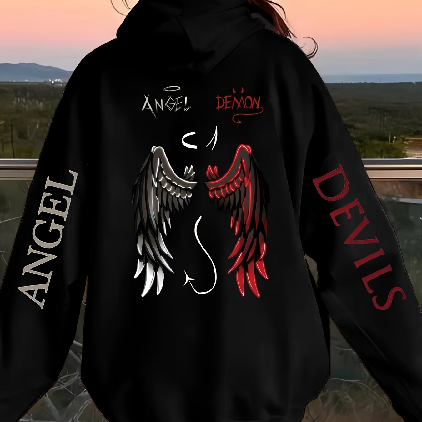 Image of Women's Gothic & Demon Wings Hooded - Thickened Winter Hoodie Suitable For Autumn , Gothic Streetwear Pullover With /demon Wing, For Goth Outfits (no /hoodie Only)