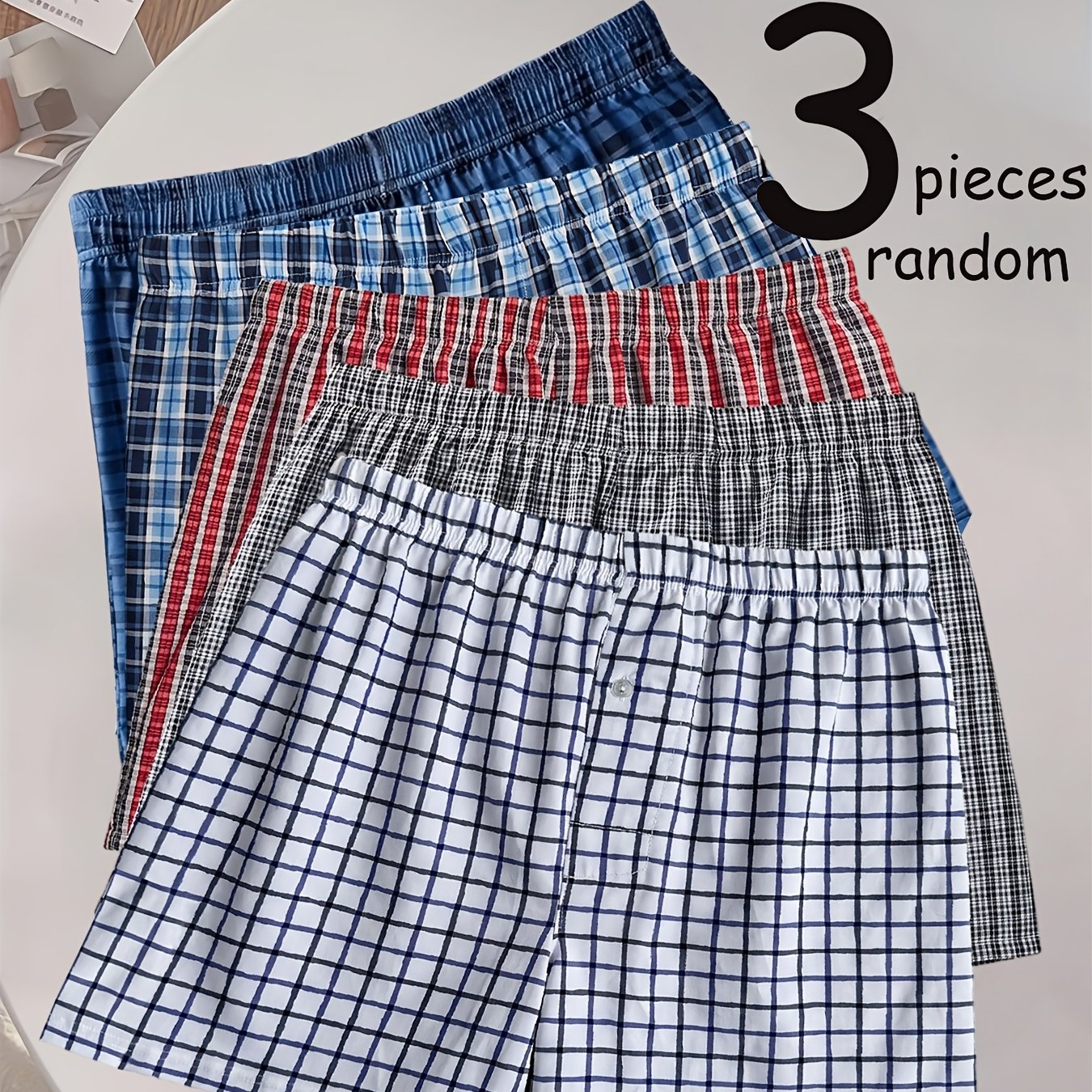 TEMU Random 3pcs Of Men's Boxer Shorts, New Plaid Boxers, Comfortable, Breathable, Loose, Fashionable, Suitable For