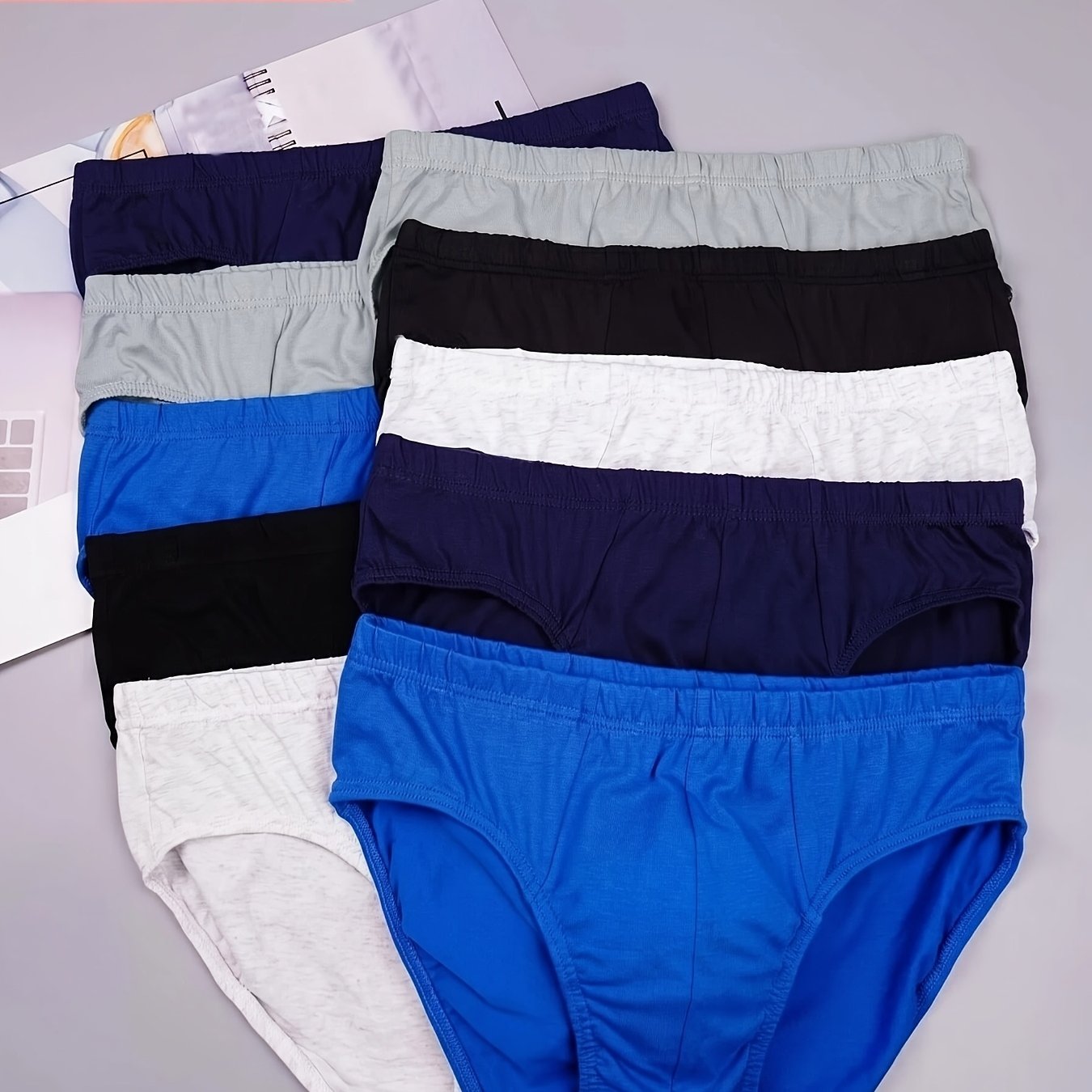 Image of Father's Day Gift Random 12pcs Set Men's 100% Cotton Boxer Briefs Soft Breathable Underwear Multi Color Comfortable No No Binding Elastic Waistband Shorts Gift For Dad Husband