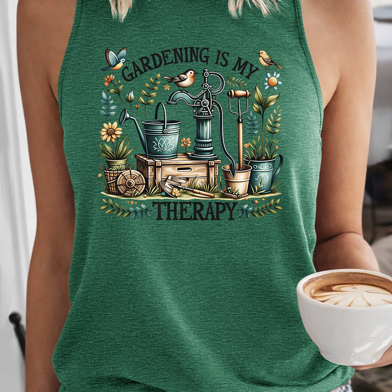 TEMU Women's Vintage Botanical Print Sleeveless T-shirt - Pastoral Watercolor Gardening Top With Round Neck, Loose Fit Suitable For - Casual Wear,