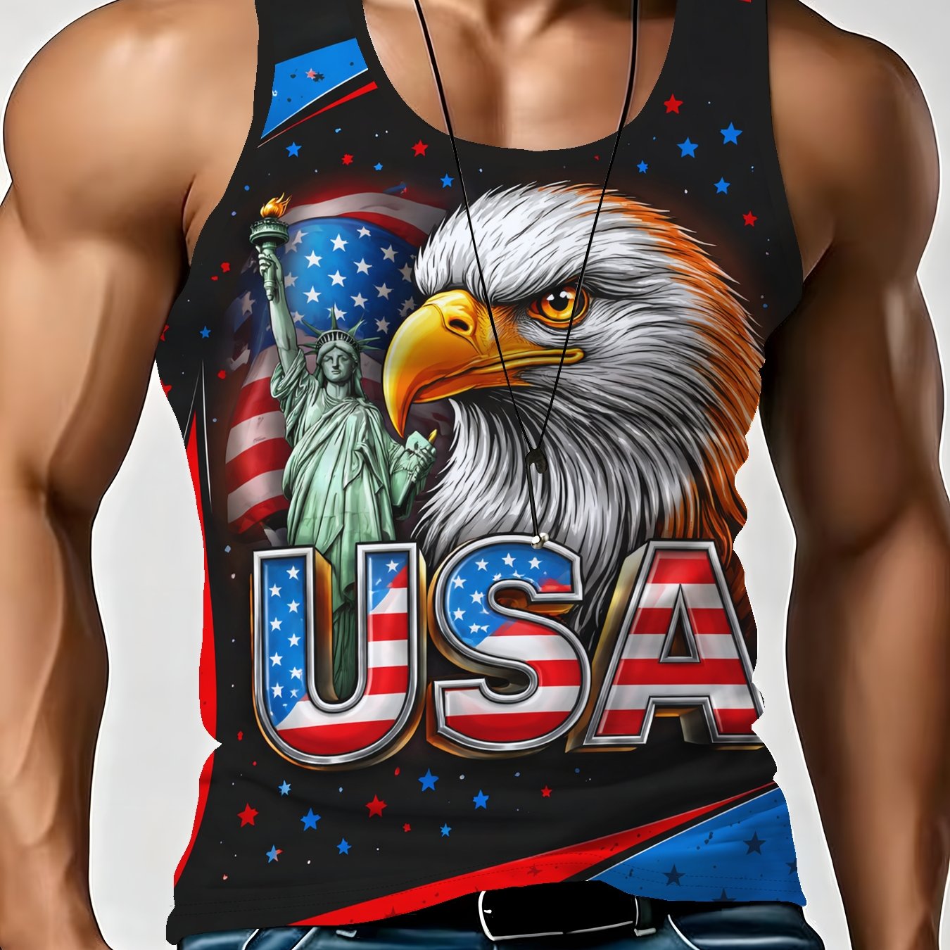 TEMU Loose Digital Vest For Men, Summer Washed Loose Outerwear Sleeveless Vest