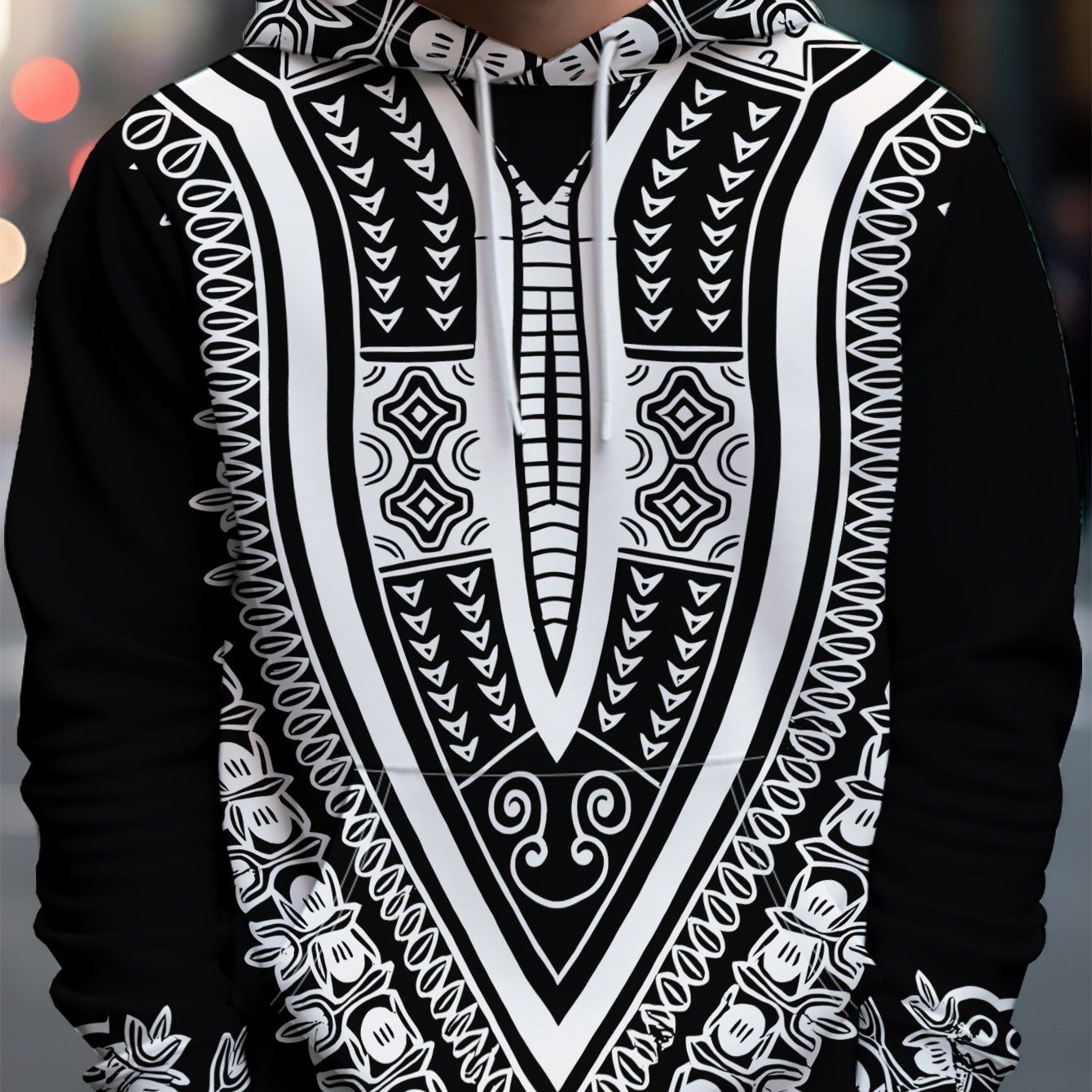 TEMU 2025 Autumn/winter 's Hooded Sweatshirt With Ethnic Pattern Print, Regular Fit, Casual Daily Wear, Youth Trendy Comfortable Polyester Versatile