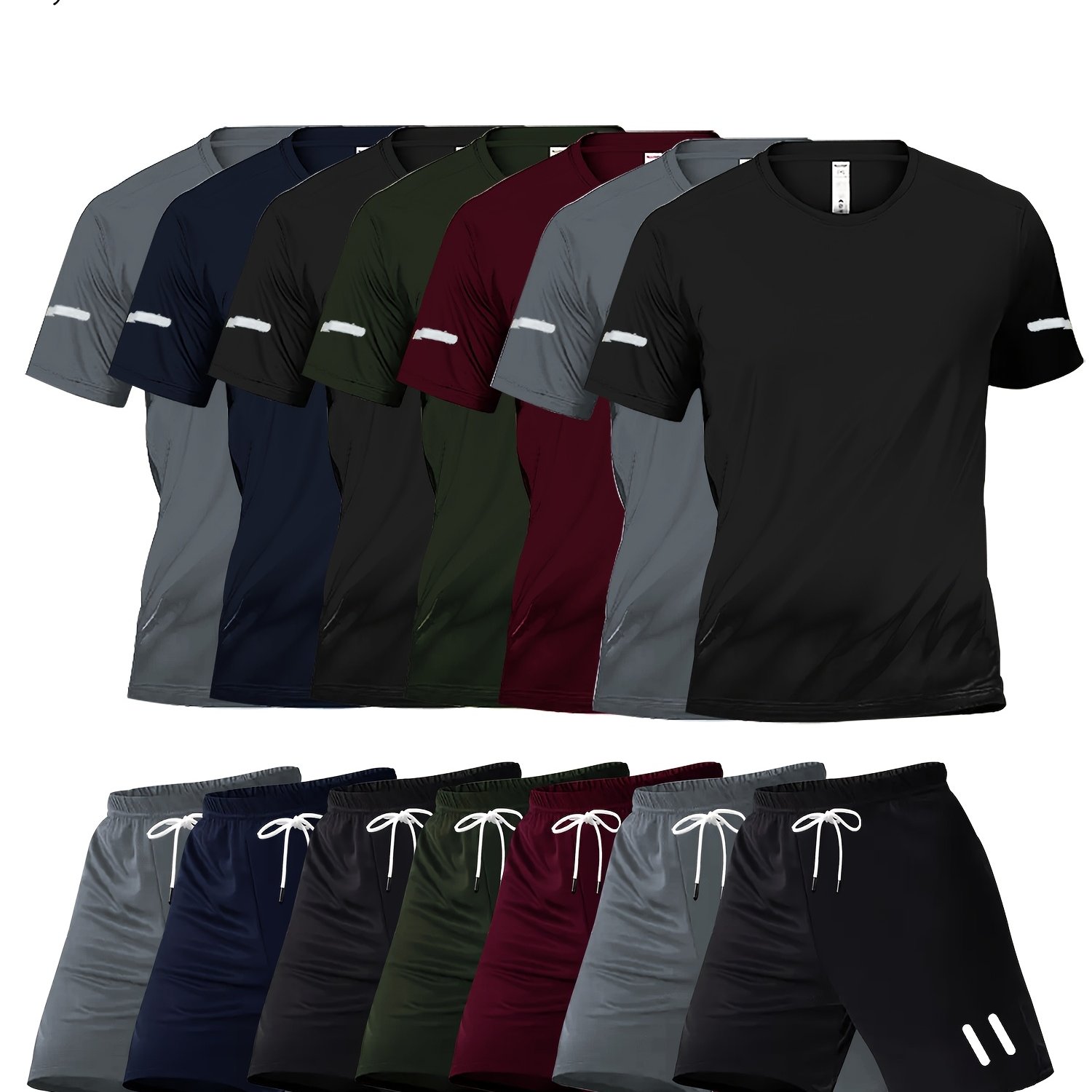 E-shop 14-teiliges bedrucktes Herren-Sportoutfit, schnell trocknendes atmungsaktives T-Shirt mit Rundhalsausschnitt elastische Shorts mit , ideal für