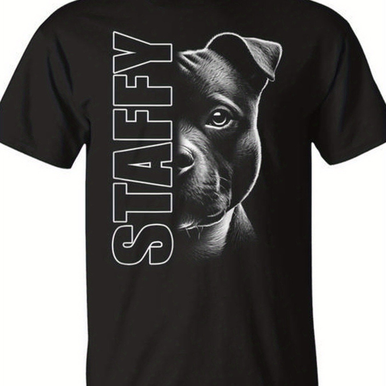 Image of Men's Staffordshire Bull Terrier T-shirt With Staffordtaffy Back Print | 100% Casual Crew Neck Tee, Regular Fit, , Long Sleeve, Logo Design For Dog Lovers, Gift For Pet Owners (black)