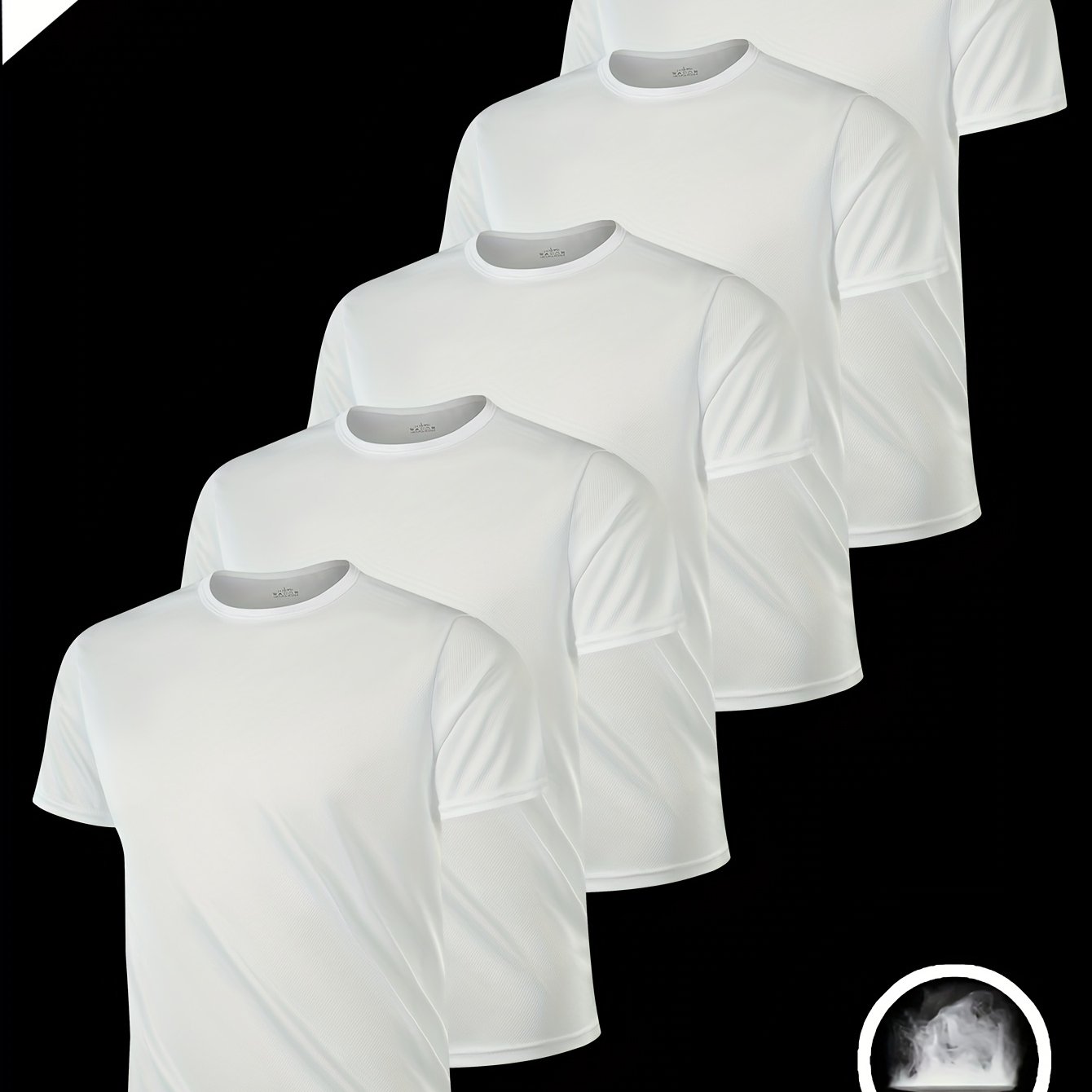 [lightweight Crew Neck Tees] 5pcs Men's Lightweight Crew Neck T-shirts - Solid Color, Polyester Knit Fabric, Braided Detail - Regular Fit For Spring/summer