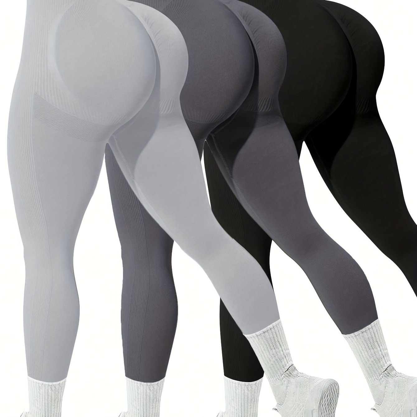TEMU 3pcs Solid Color Basic Women's Yoga Leggings, Wide Waistband Tummy Control Training Tights, Gym Women's Athletic Leggings