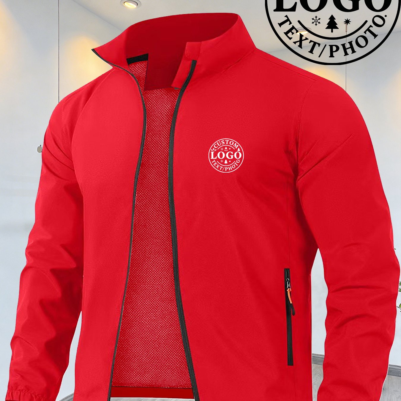 TEMU Men's Professional Custom Pattern Logo Design, Fashionable Spring/autumn High-quality Long Sleeve Collar Jacket, Casual Pocket Men's Jacket