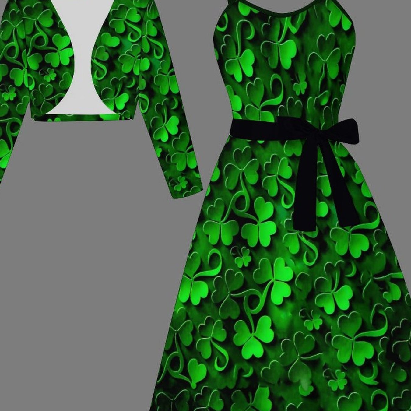 TEMU Elegant Women's Printed Two-piece Set, Clover Pattern | Fashion Jacket And Dress, Ideal For Vacation, Gatherings, And Parties