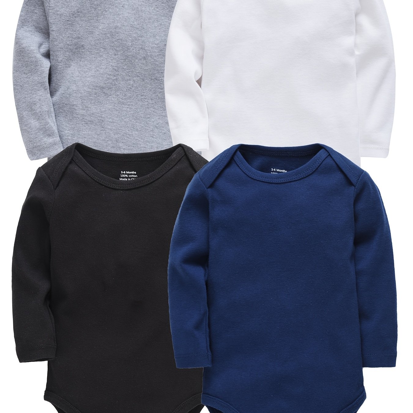 TEMU Baby Boys And Girls Long Sleeve Onesies Bodysuits Solid Color Baby Clothes For Infant White Blue Black Grey Onesie 4pcs, For Outdoor