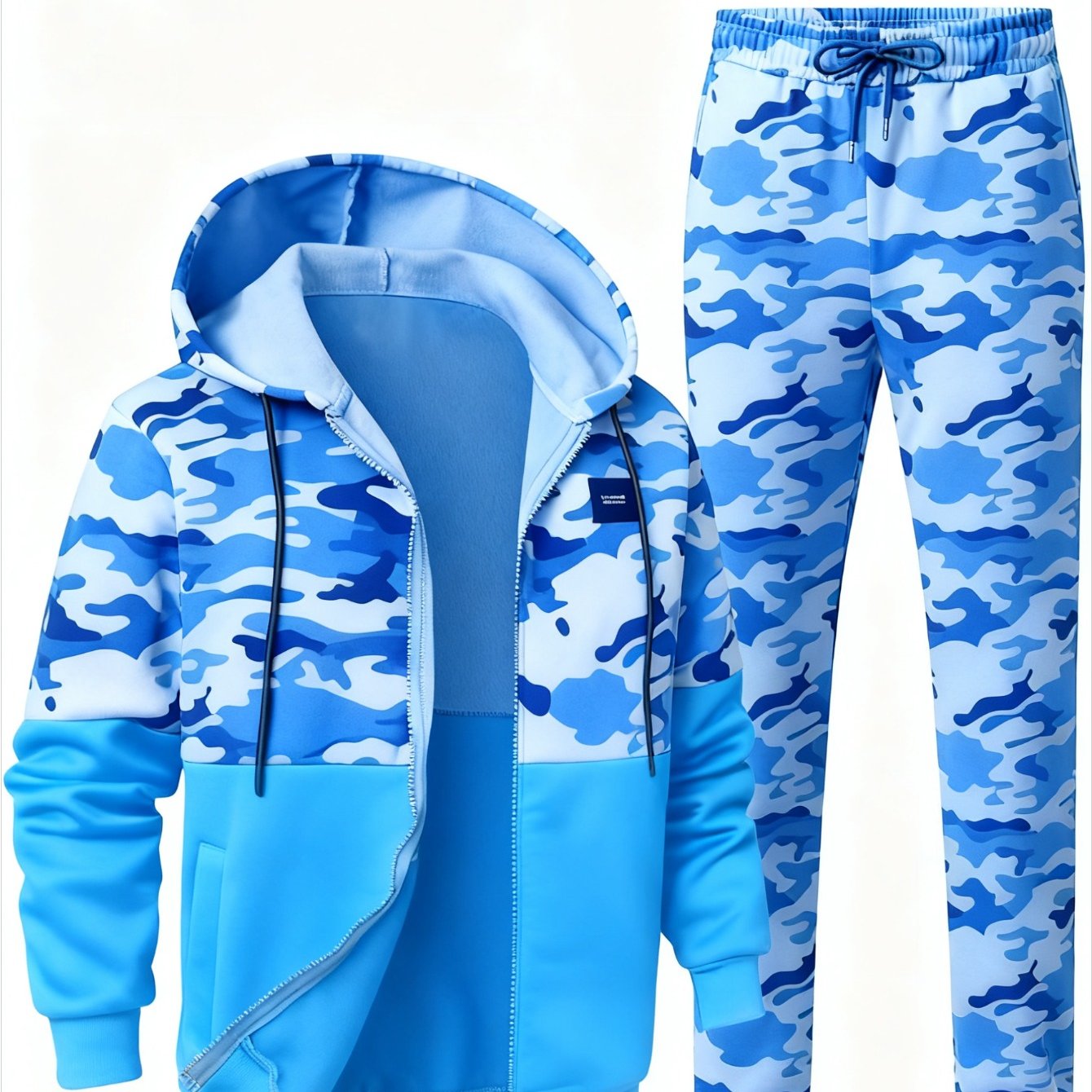 Image of 2pcs Men's Casual Sportswear Set, Men's Outdoor Camouflage Casual Hooded Long-sleeve Sweatshirt Suit With Pants For Jogging
