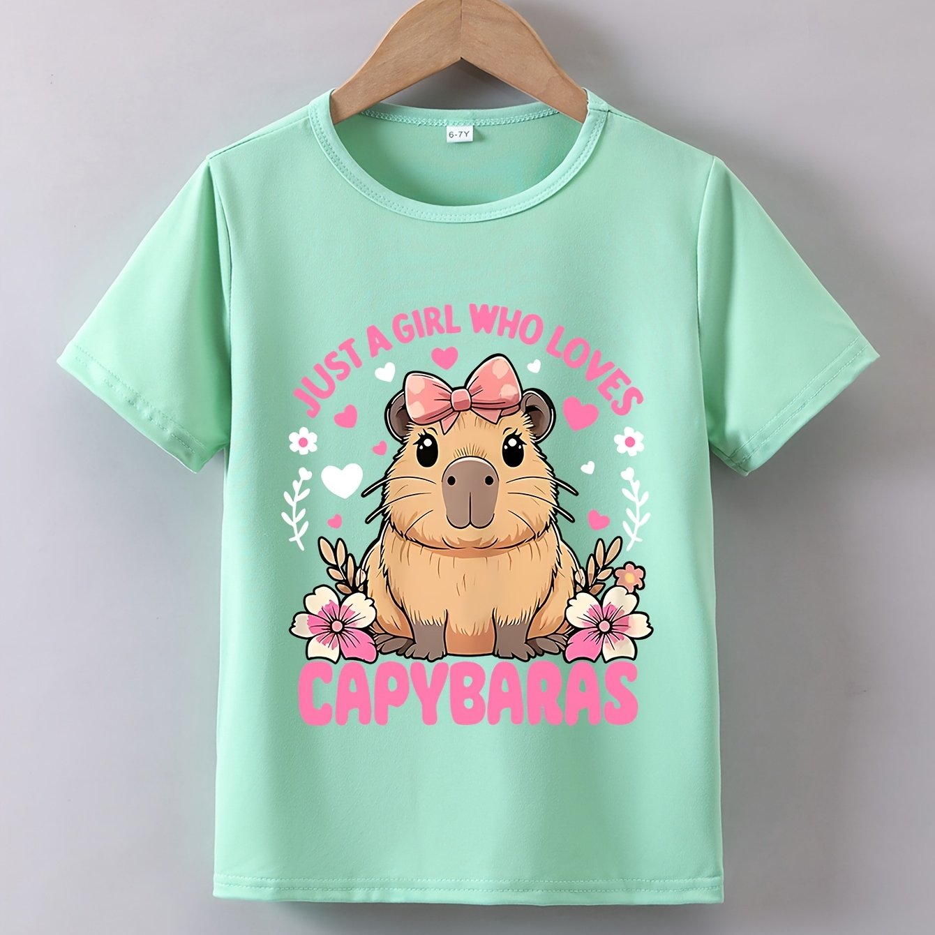 Girls' Summer Short-sleeve "capybara" Print T-shirt