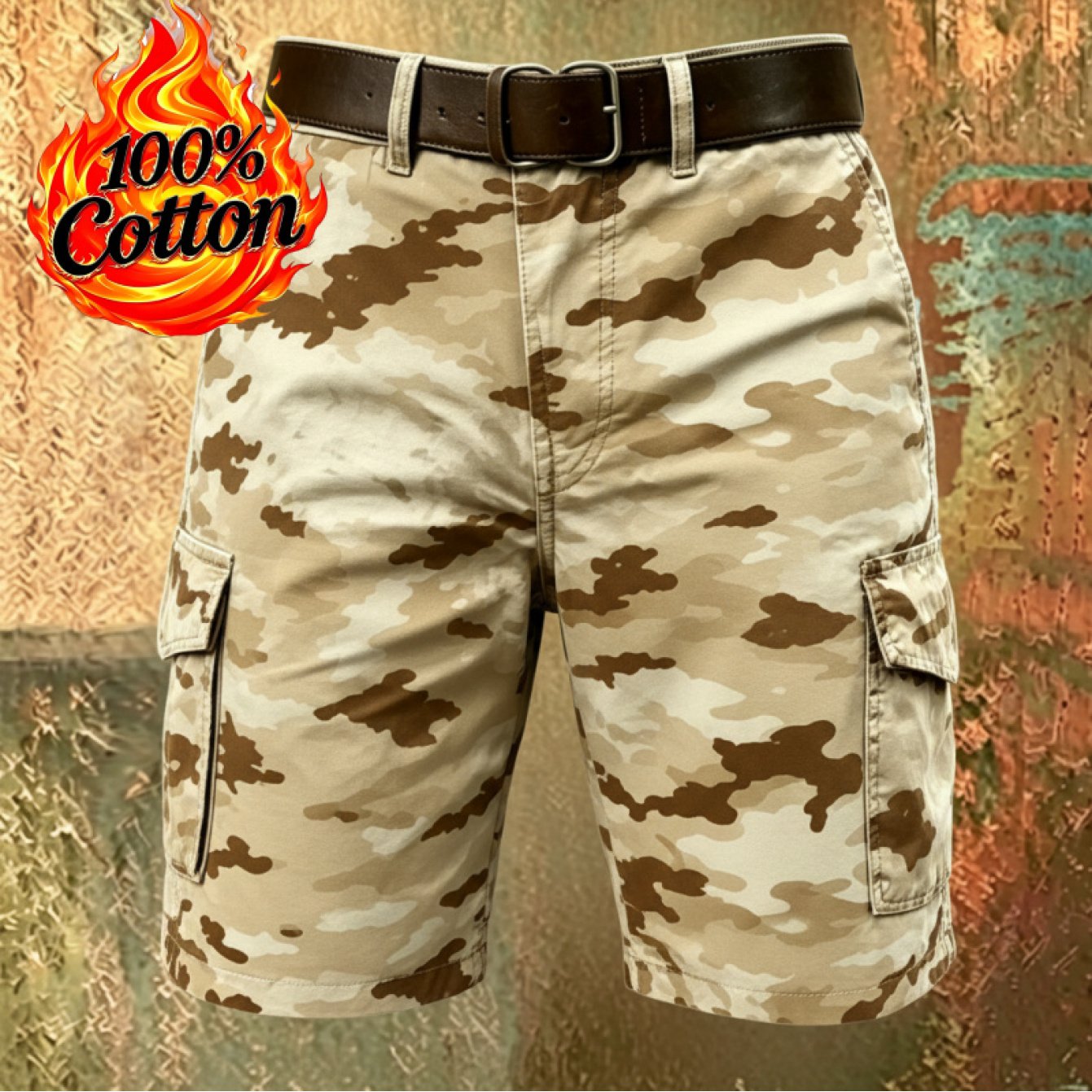 Image of Men's 3d Printed Workwear Shorts With Multi-pocket - Y2k Retro Street Style Beltless Shorts Suitable For Casual Wear, Outdoor & Everyday Use, Belt Not Included, Hand Washable Regular Fit